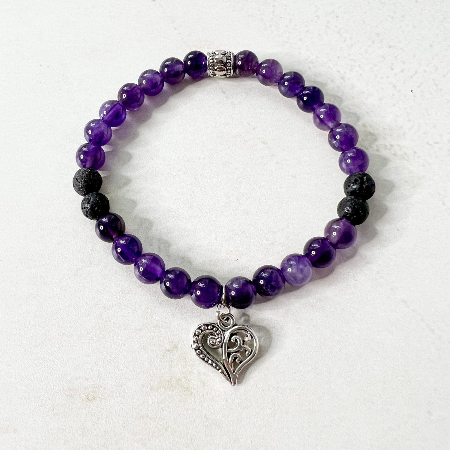 Amethyst Heart Charm Diffuser Bracelet - Heart Charm Bracelet - Aromatherapy Amethyst Charm Bracelet