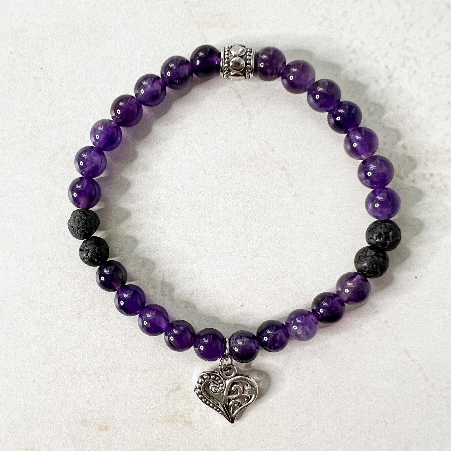 Amethyst Heart Charm Diffuser Bracelet - Heart Charm Bracelet - Aromatherapy Amethyst Charm Bracelet