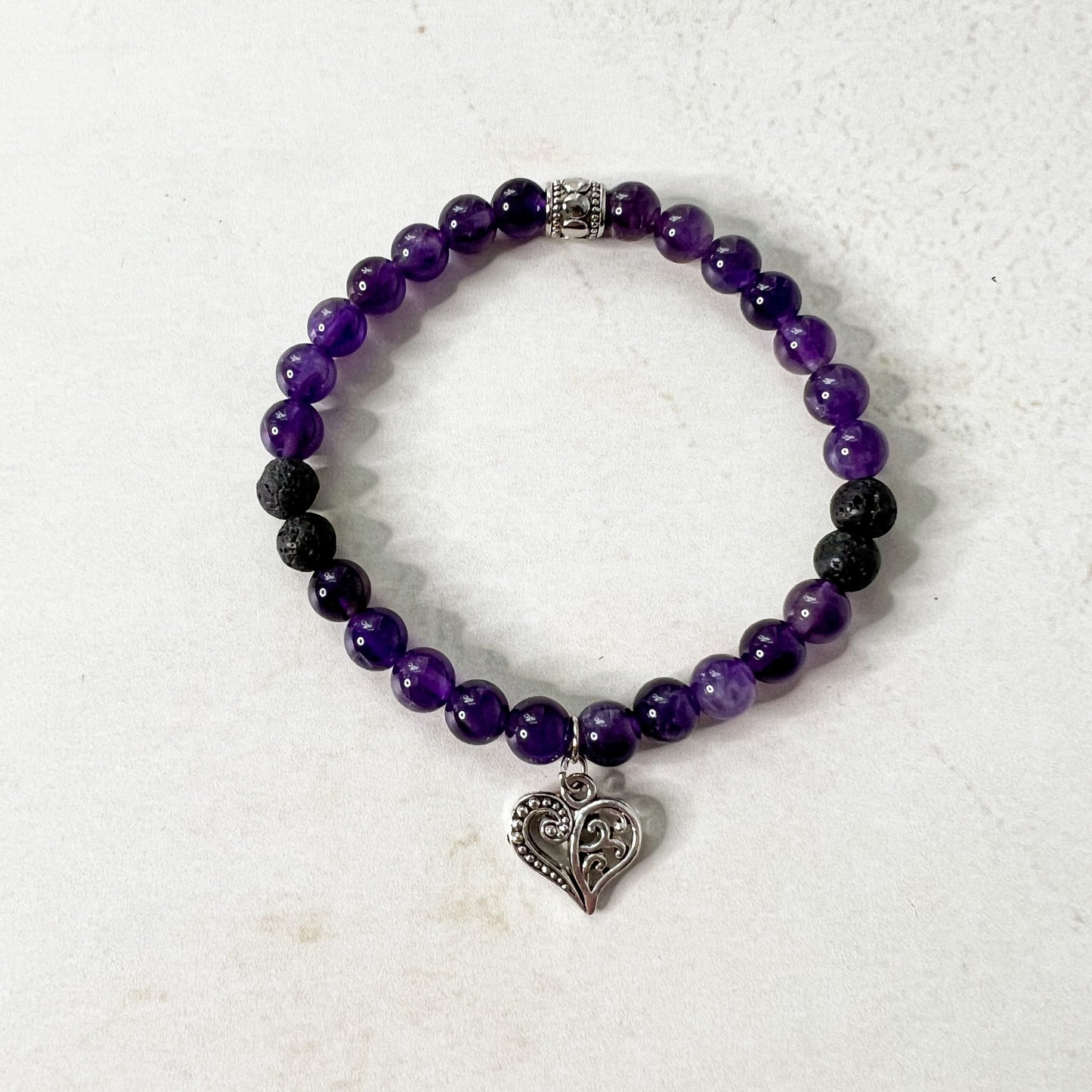 Amethyst Heart Charm Diffuser Bracelet - Heart Charm Bracelet - Aromatherapy Amethyst Charm Bracelet