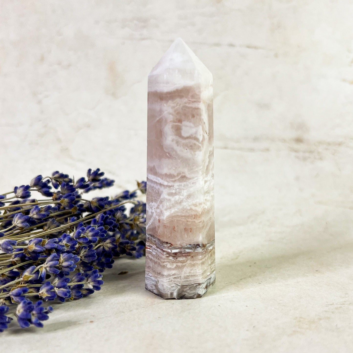 Natural Amethyst Lace Agate Crystal Tower - Positive Crystal - Stabilizing Crystal - Stress Relief Crystal