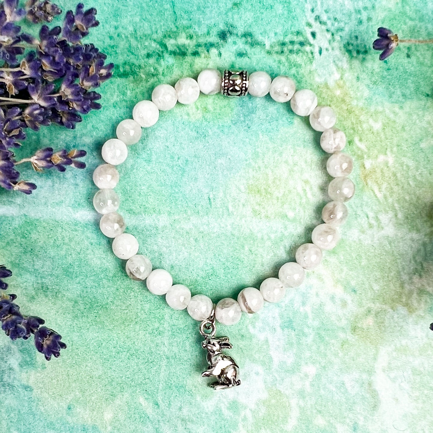 Moon Rabbit Charm Bracelet - Rabbit Charm Moonstone Bead Bracelet