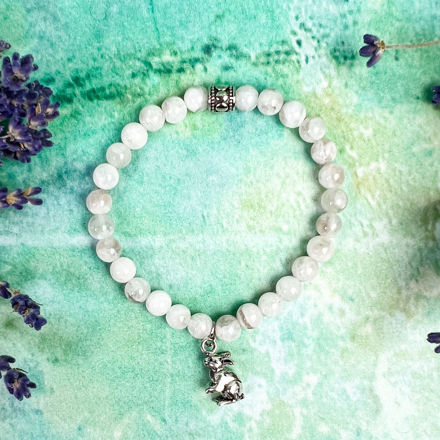 Moon Rabbit Charm Bracelet - Rabbit Charm Moonstone Bead Bracelet