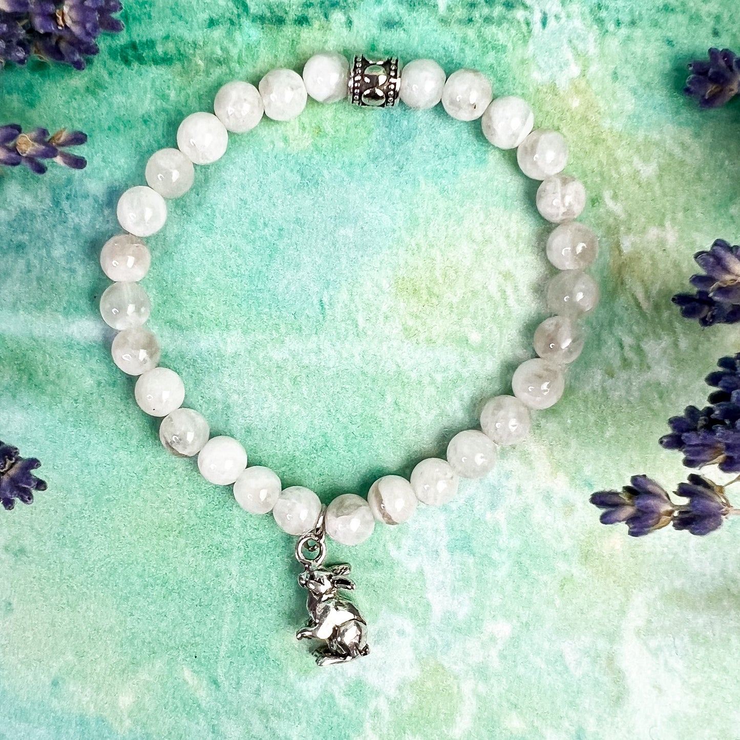 Moon Rabbit Charm Bracelet - Rabbit Charm Moonstone Bead Bracelet