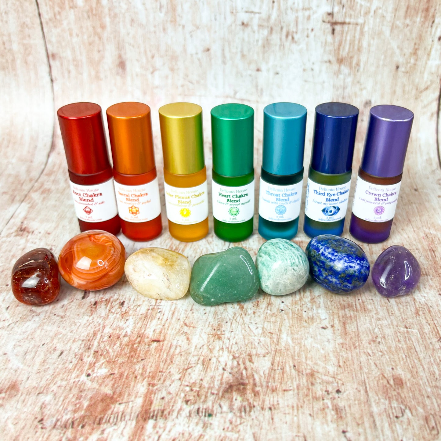 Chakra Aromatherapy Roller & Crystal Set - Complete Chakra Set - Chakra Balancing - Chakra Healing