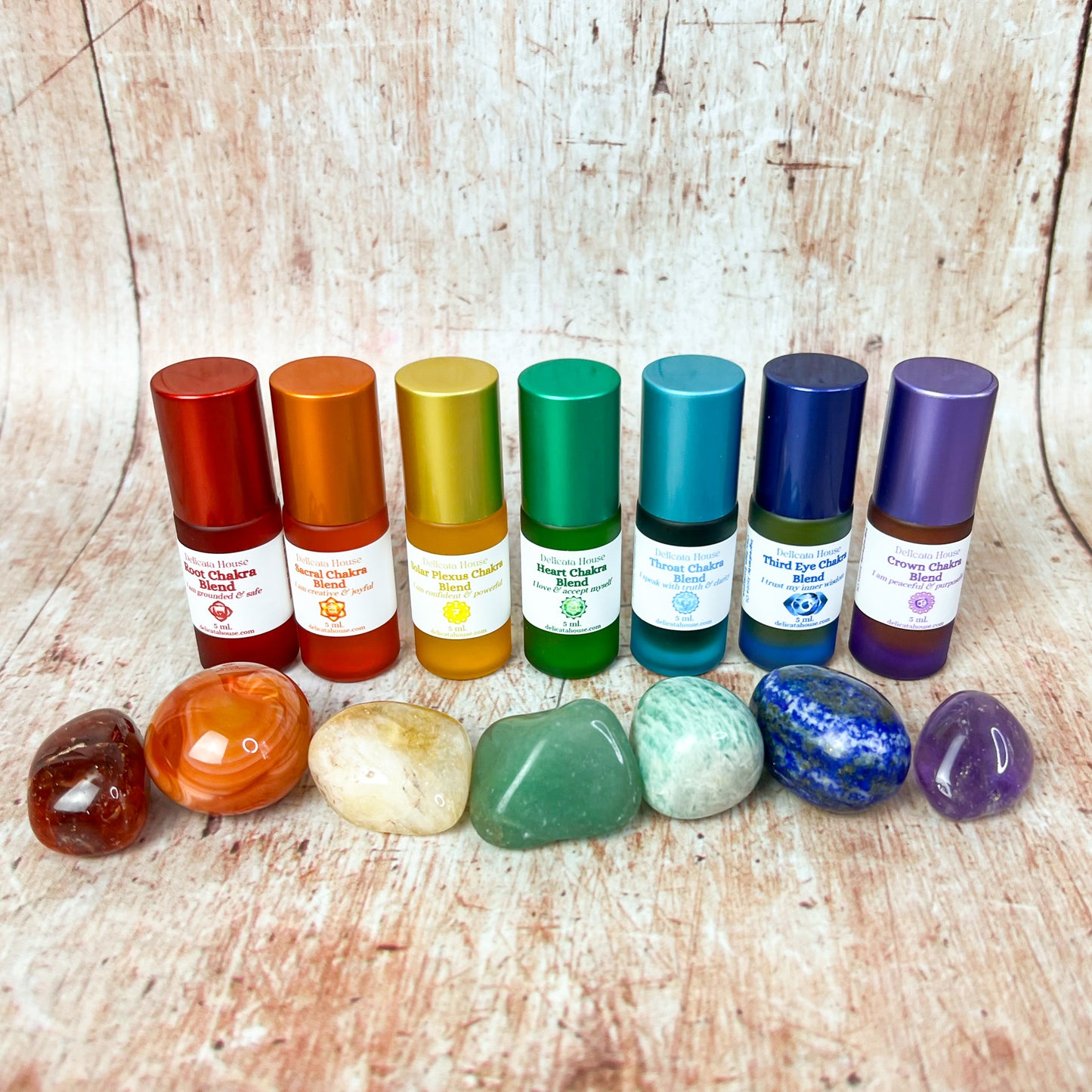 Chakra Aromatherapy Roller & Crystal Set - Complete Chakra Set - Chakra Balancing - Chakra Healing
