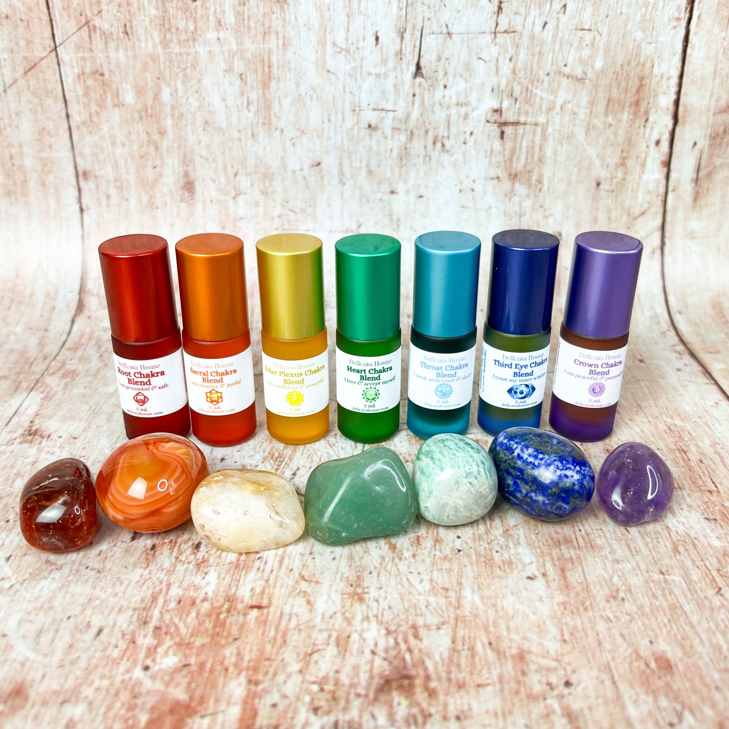 Chakra Aromatherapy Roller & Crystal Set - Complete Chakra Set - Chakra Balancing - Chakra Healing