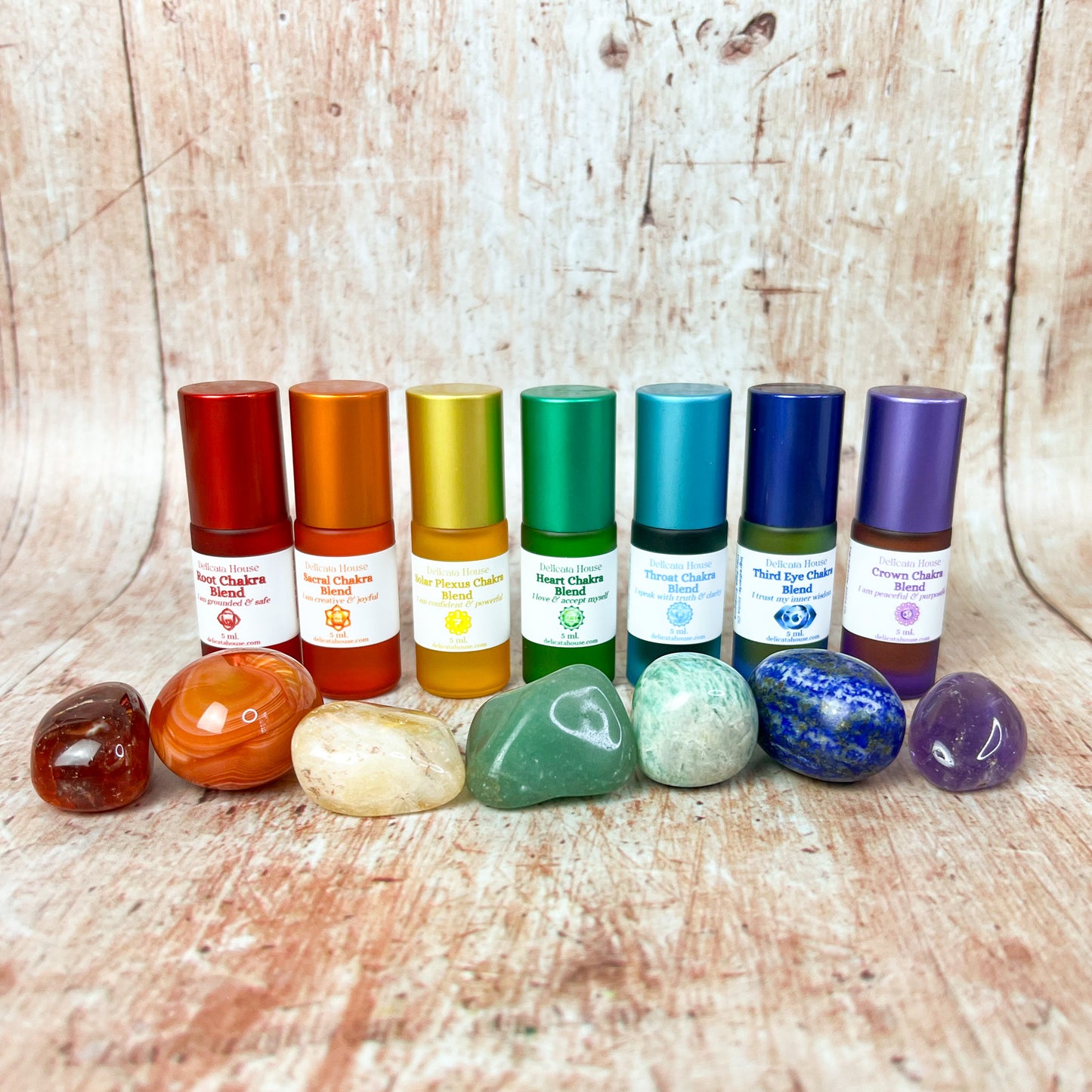 Chakra Aromatherapy Roller & Crystal Set - Complete Chakra Set - Chakra Balancing - Chakra Healing