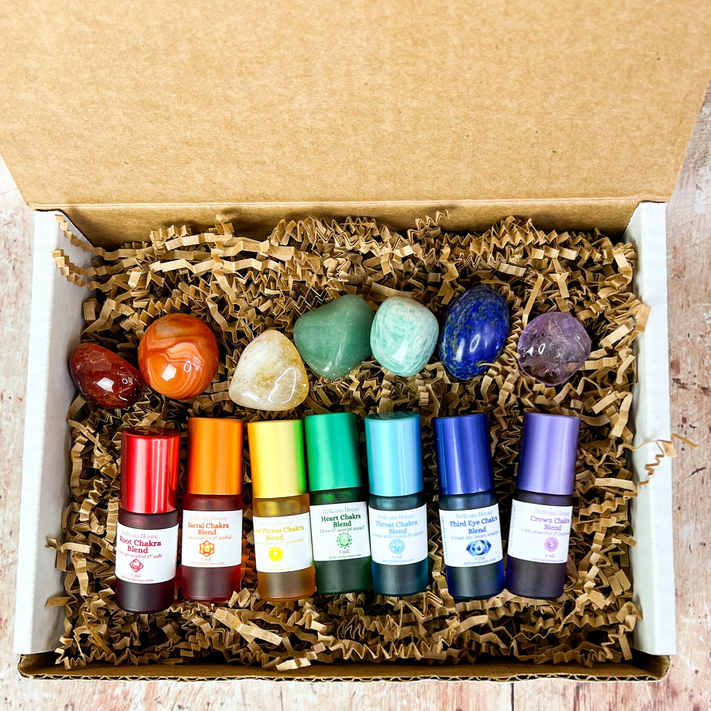 Chakra Aromatherapy Roller & Crystal Set - Complete Chakra Set - Chakra Balancing - Chakra Healing