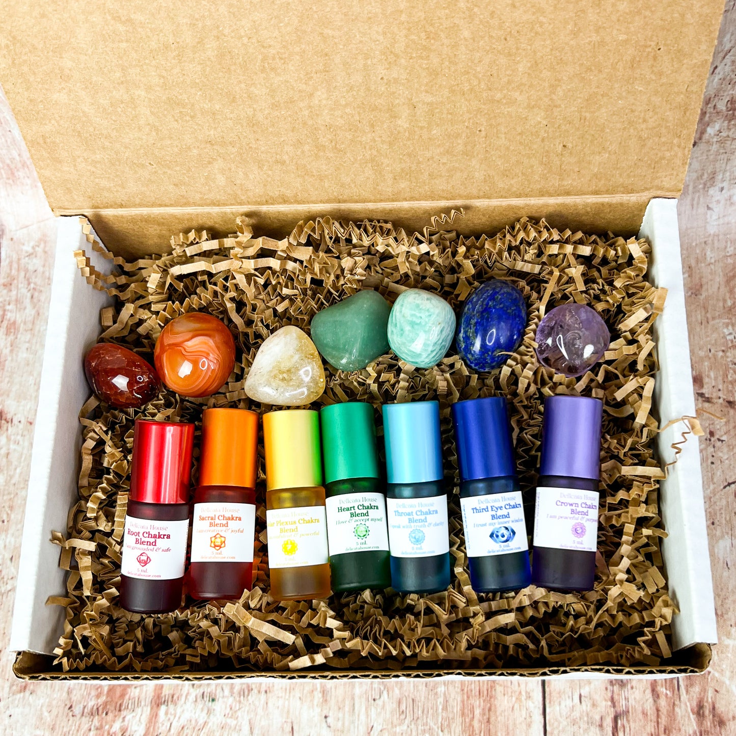 Chakra Aromatherapy Roller & Crystal Set - Complete Chakra Set - Chakra Balancing - Chakra Healing