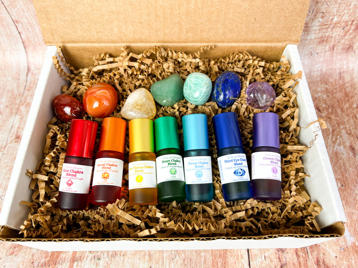Chakra Aromatherapy Roller & Crystal Set - Complete Chakra Set - Chakra Balancing - Chakra Healing