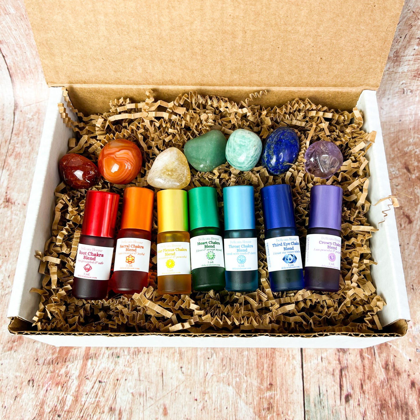 Chakra Aromatherapy Roller & Crystal Set - Complete Chakra Set - Chakra Balancing - Chakra Healing