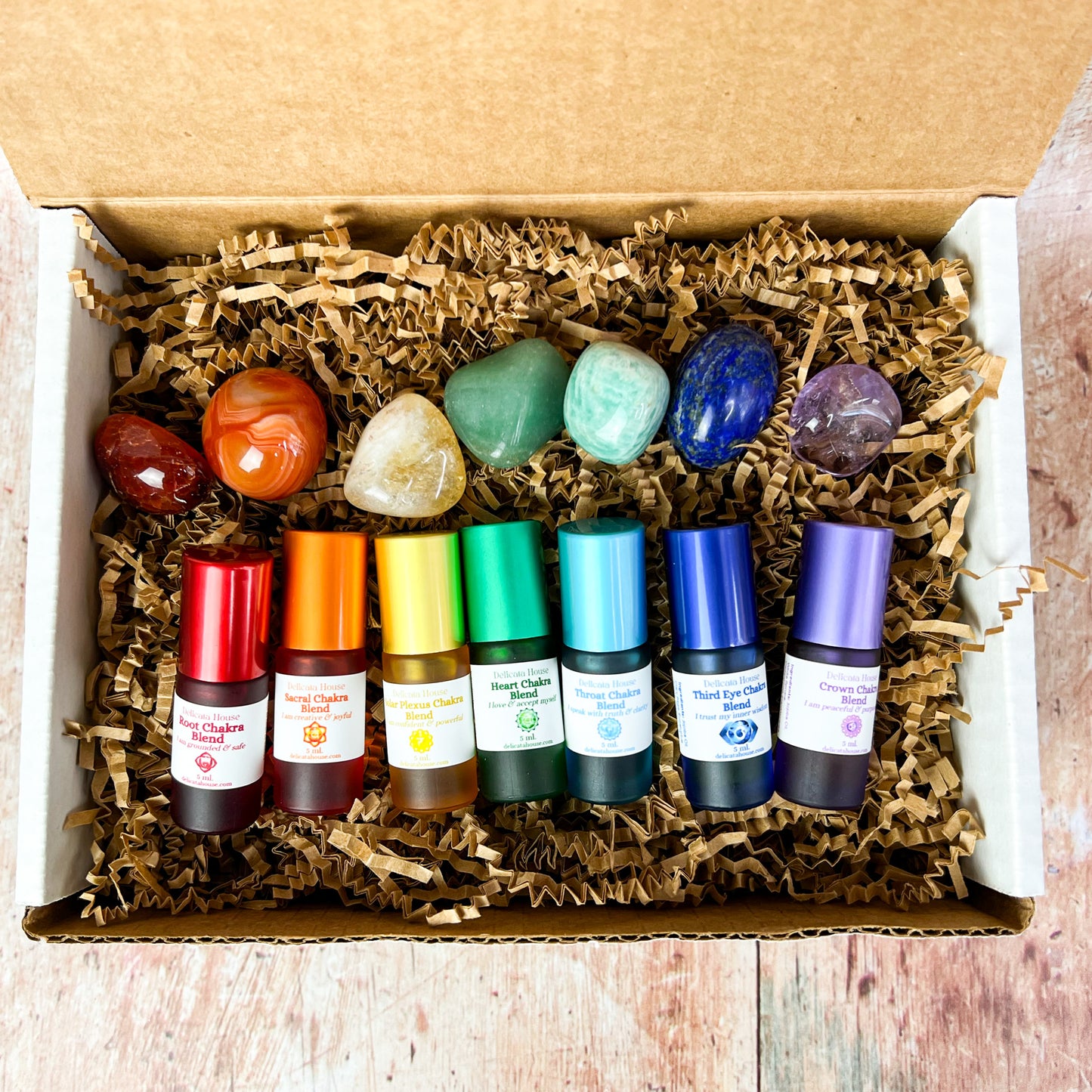 Chakra Aromatherapy Roller & Crystal Set - Complete Chakra Set - Chakra Balancing - Chakra Healing
