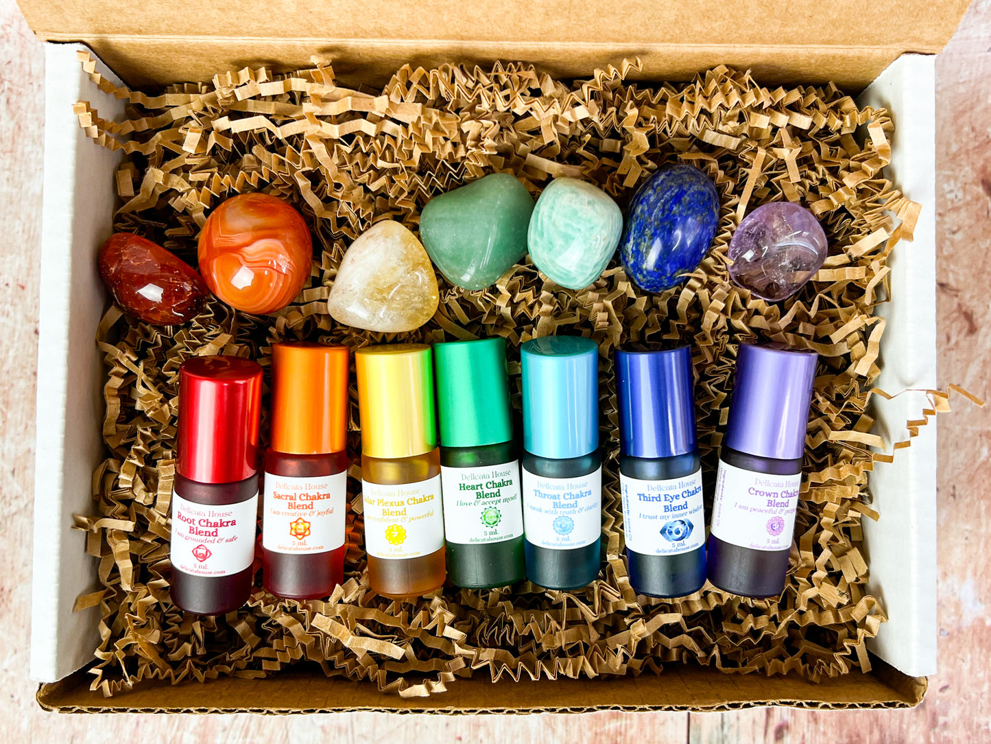 Chakra Aromatherapy Roller & Crystal Set - Complete Chakra Set - Chakra Balancing - Chakra Healing