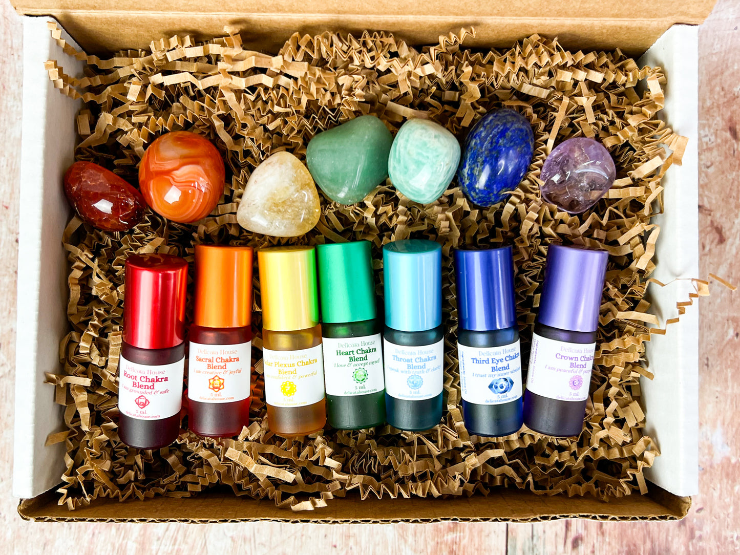 Chakra Aromatherapy Roller & Crystal Set - Complete Chakra Set - Chakra Balancing - Chakra Healing