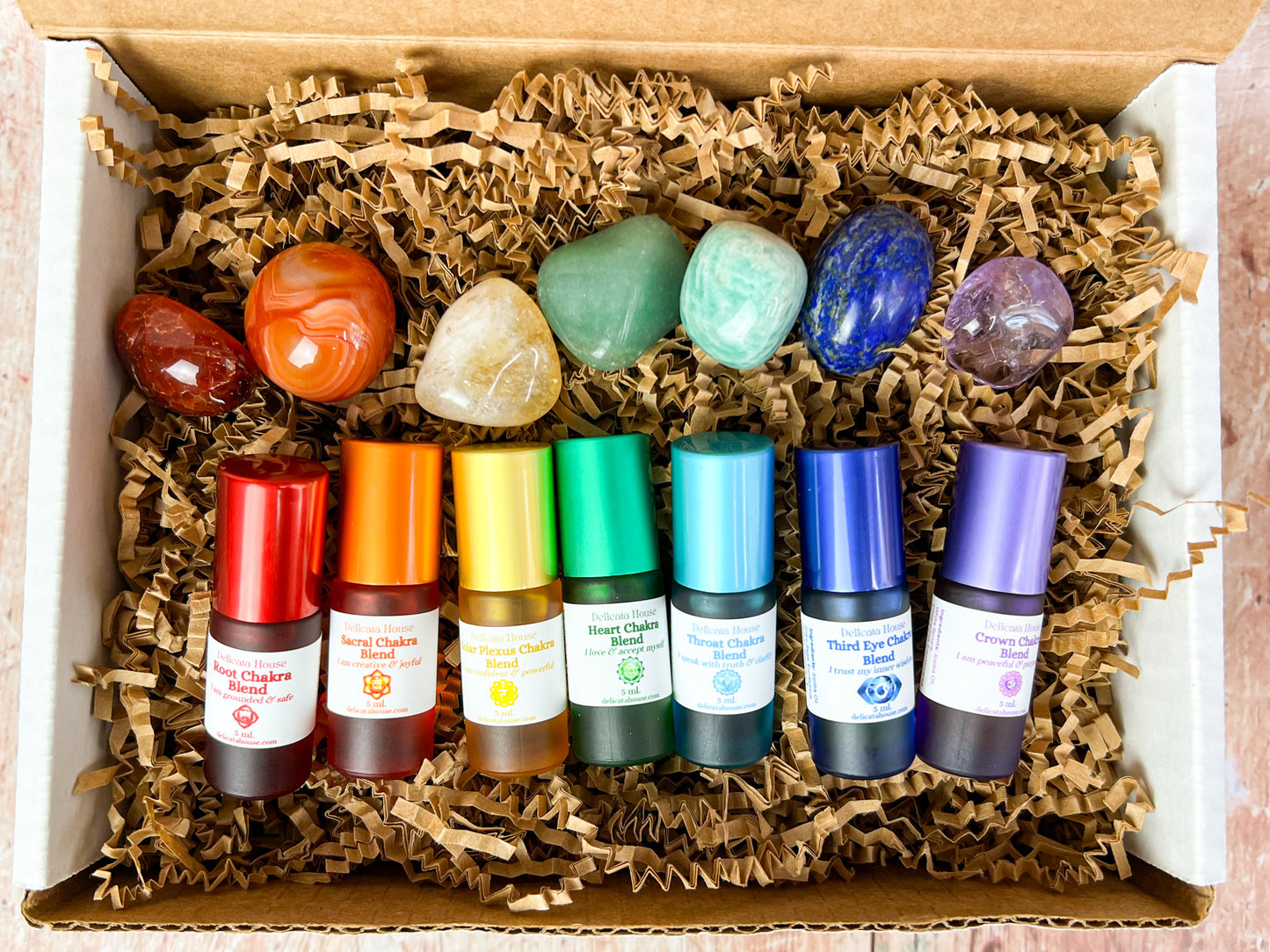 Chakra Aromatherapy Roller & Crystal Set - Complete Chakra Set - Chakra Balancing - Chakra Healing