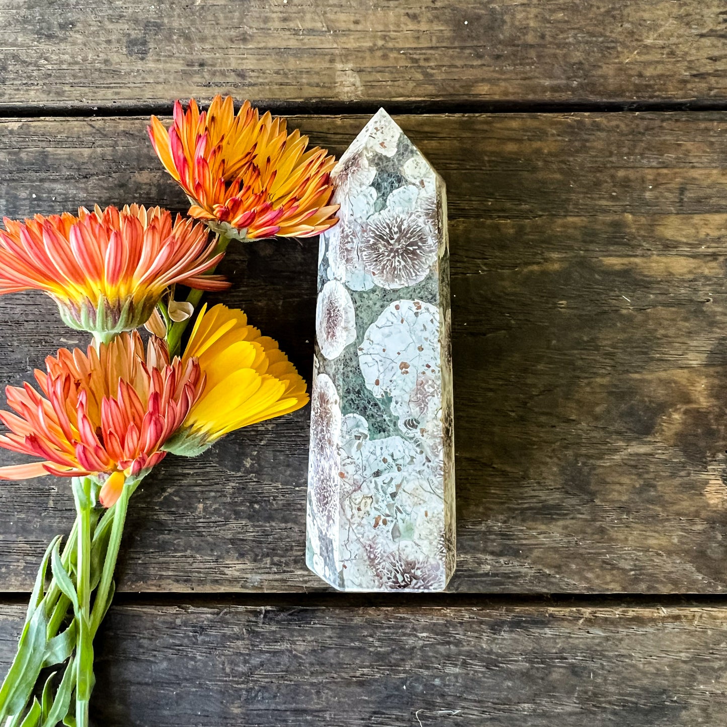 Green Flower Jasper Quartz Tower - Joyful, Uplifting, Balancing - For Change & New Beginnings