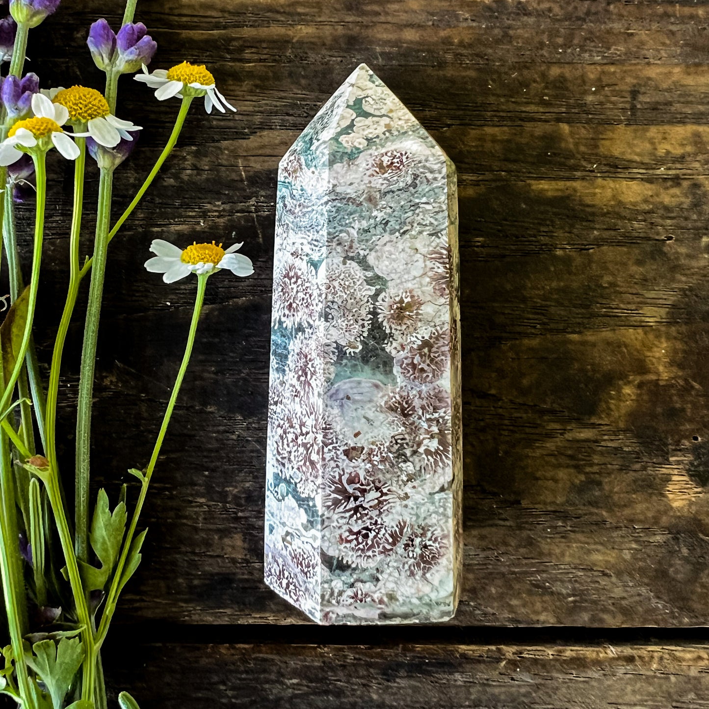 Green Flower Jasper Quartz Tower - Joyful, Uplifting, Balancing - For Change & New Beginnings
