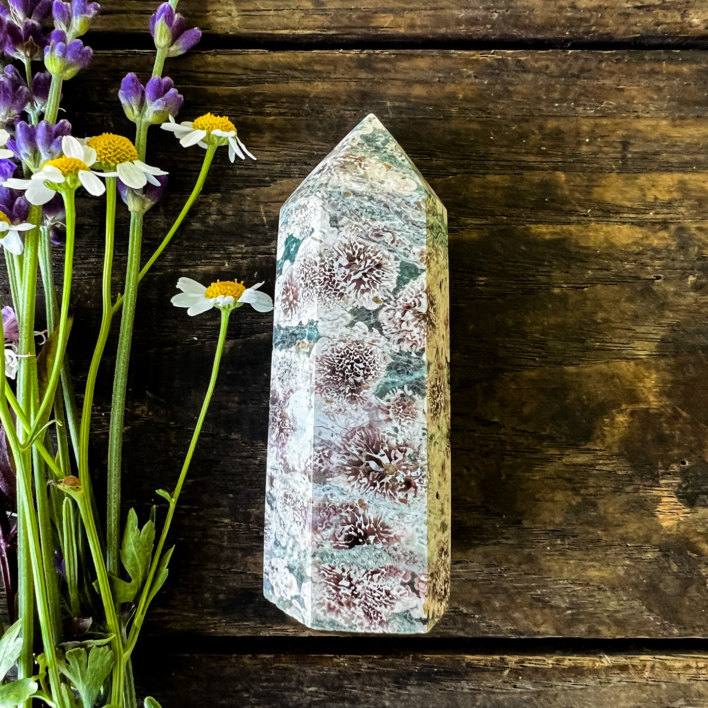 Green Flower Jasper Quartz Tower - Joyful, Uplifting, Balancing - For Change & New Beginnings