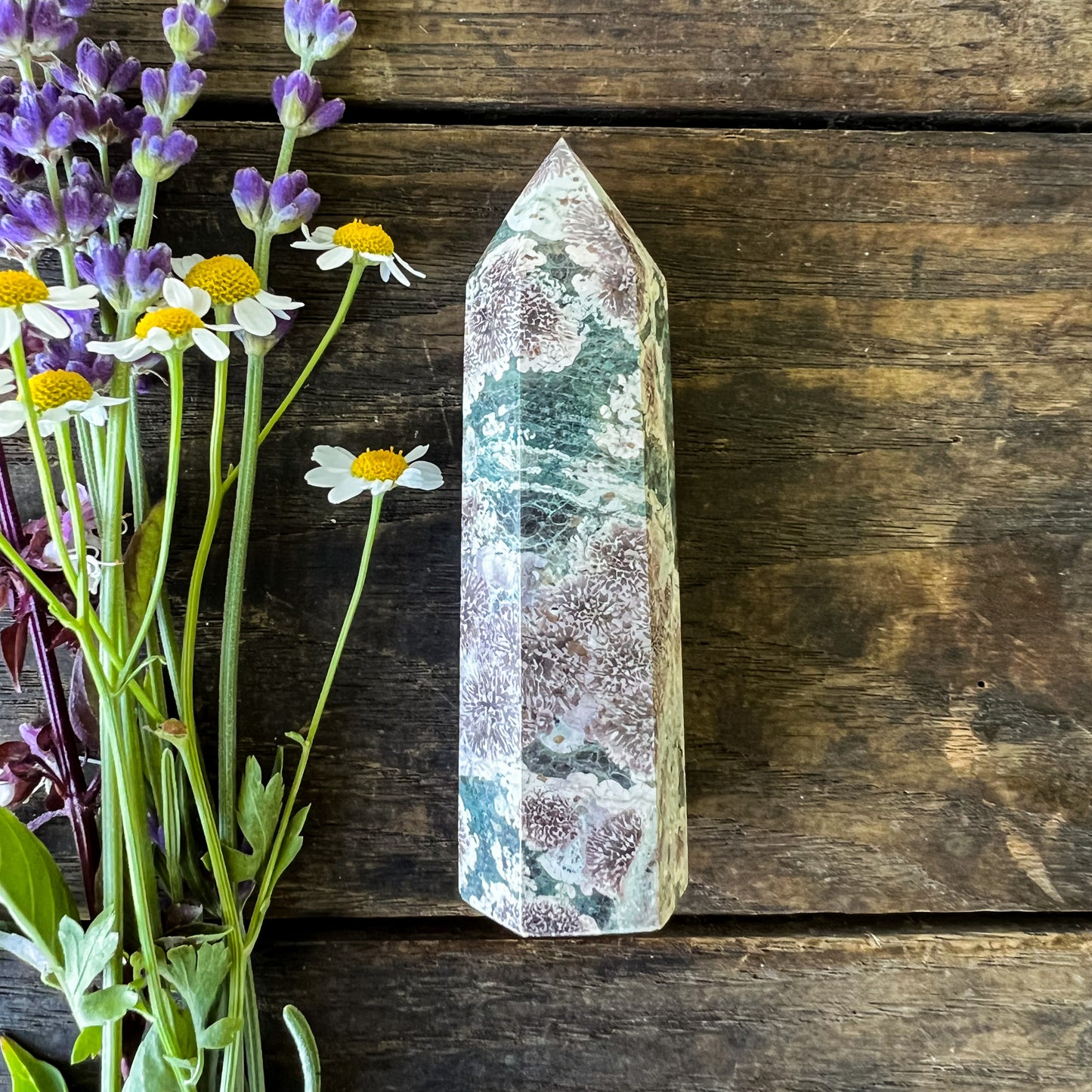 Green Flower Jasper Quartz Tower - Joyful, Uplifting, Balancing - For Change & New Beginnings