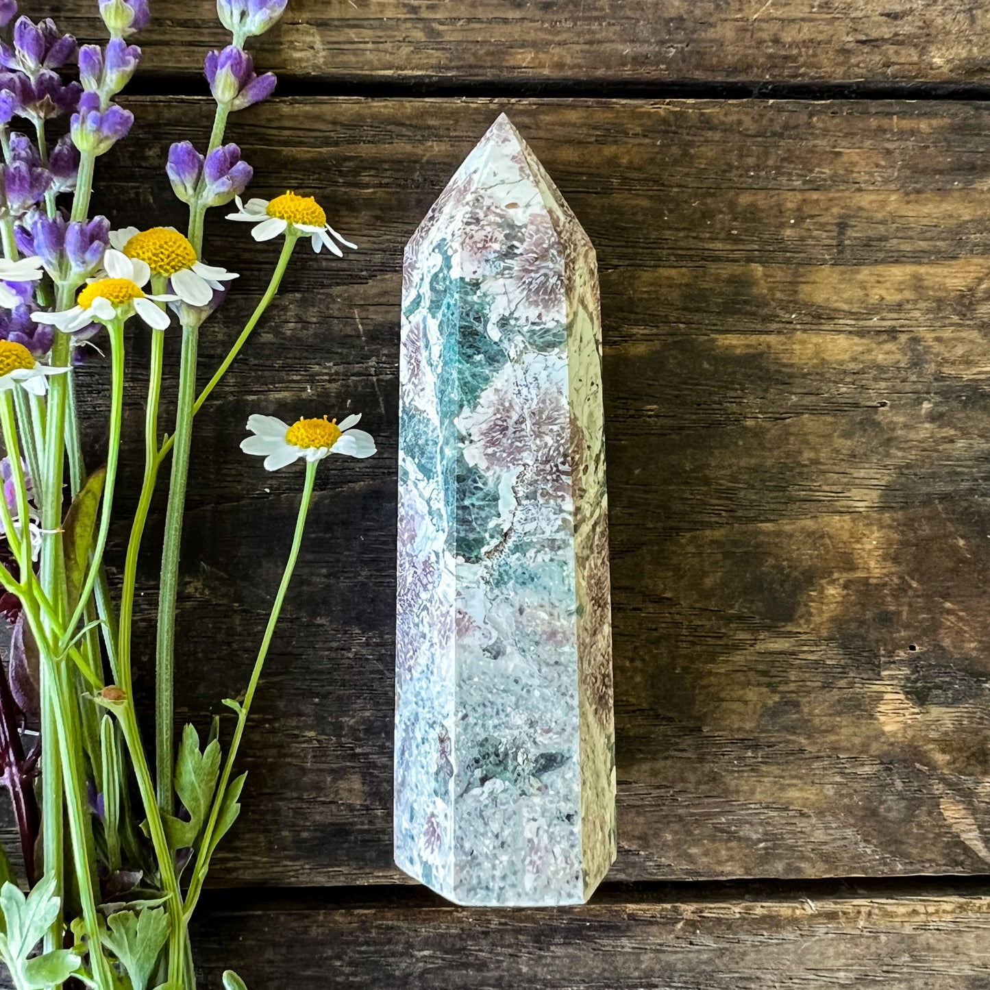 Green Flower Jasper Quartz Tower - Joyful, Uplifting, Balancing - For Change & New Beginnings