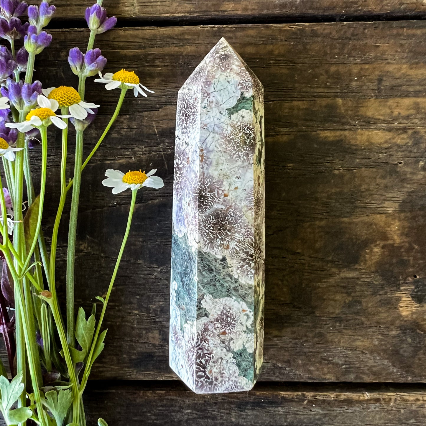 Green Flower Jasper Quartz Tower -Joyful, Uplifting, Balancing - For Change & New Beginnings