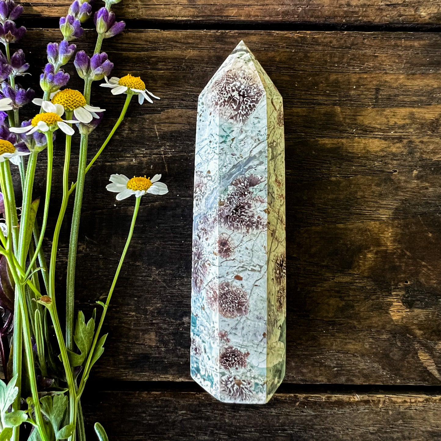 Green Flower Jasper Quartz Tower -Joyful, Uplifting, Balancing - For Change & New Beginnings