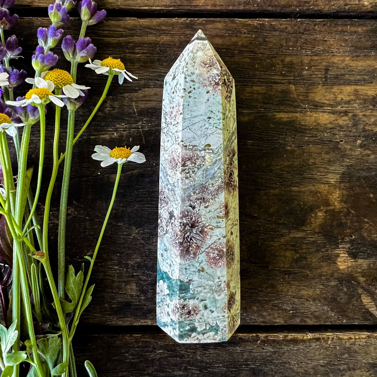 Green Flower Jasper Quartz Tower -Joyful, Uplifting, Balancing - For Change & New Beginnings