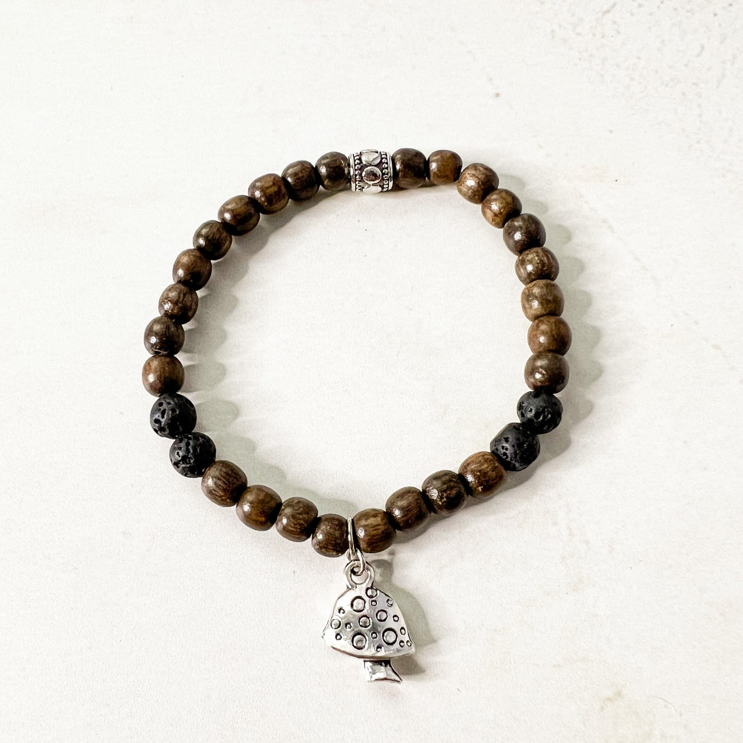Aromatherapy Diffuser Bracelet - Mushroom Charm Bracelet - Mushroom Lover Gift - Wood Bead Charm Bracelet - Mushroom Charm Bracelet
