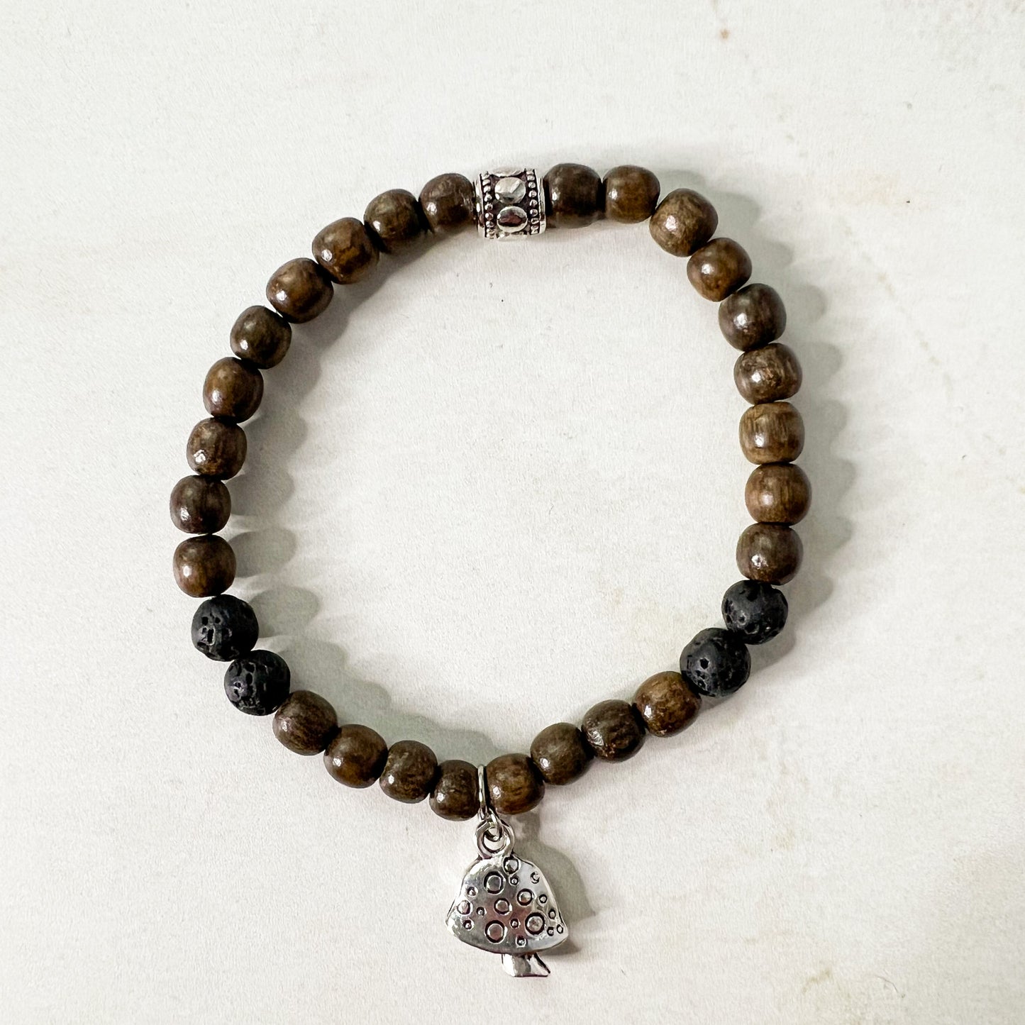 Aromatherapy Diffuser Bracelet - Mushroom Charm Bracelet - Mushroom Lover Gift - Wood Bead Charm Bracelet - Mushroom Charm Bracelet