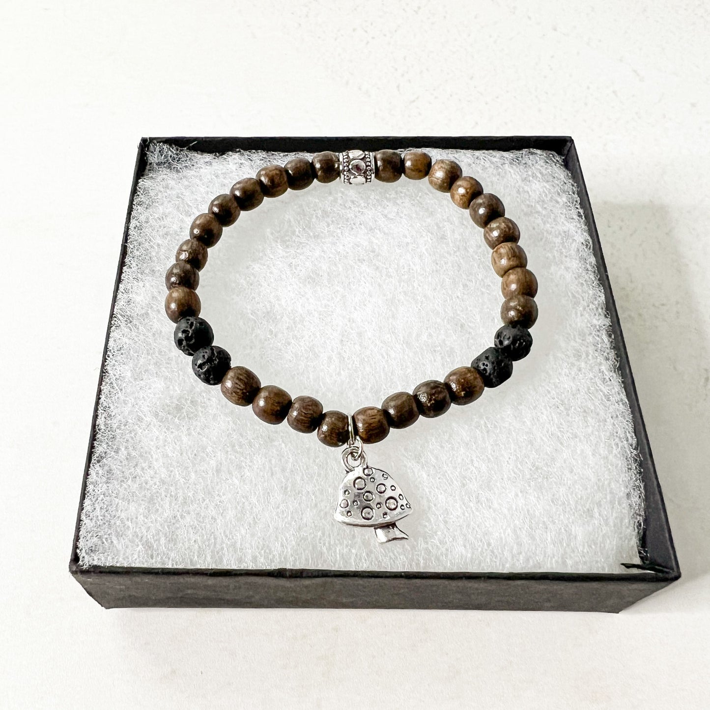 Aromatherapy Diffuser Bracelet - Mushroom Charm Bracelet - Mushroom Lover Gift - Wood Bead Charm Bracelet - Mushroom Charm Bracelet