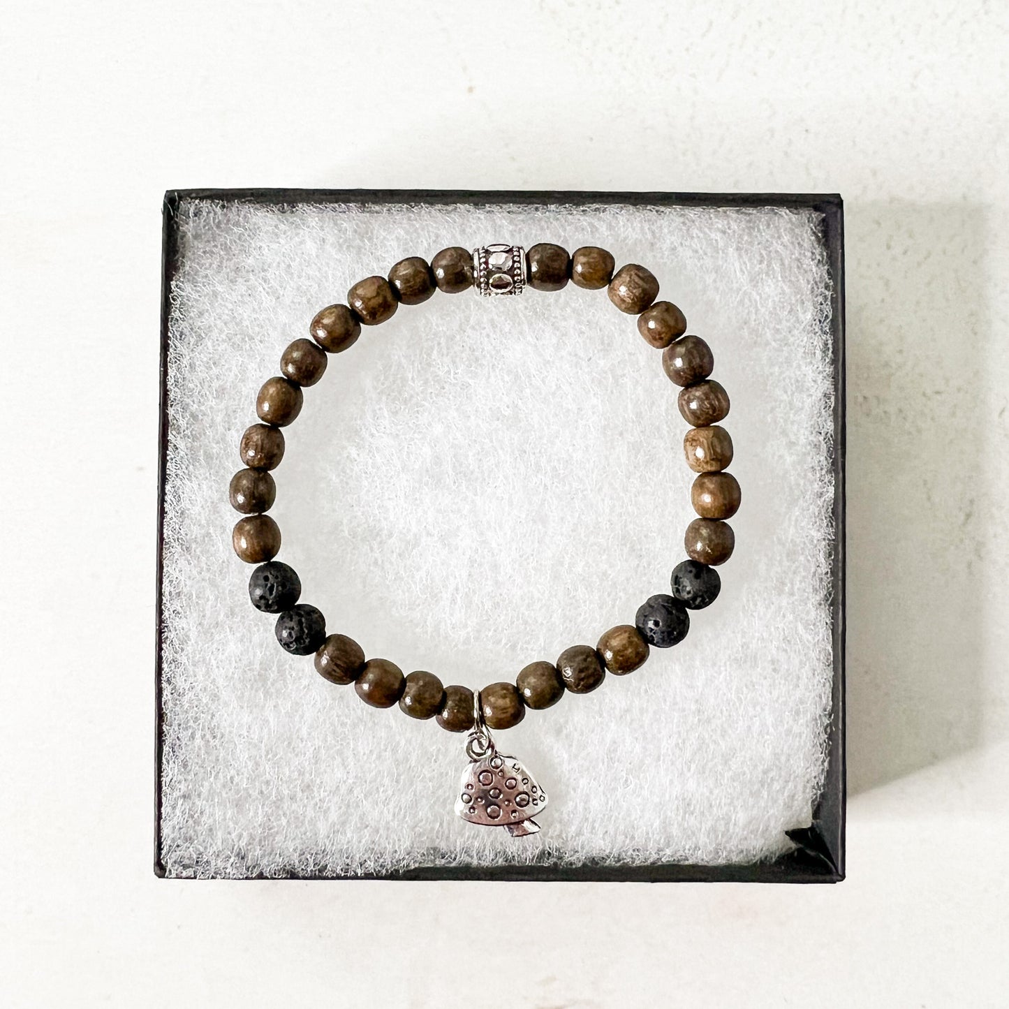 Aromatherapy Diffuser Bracelet - Mushroom Charm Bracelet - Mushroom Lover Gift - Wood Bead Charm Bracelet - Mushroom Charm Bracelet