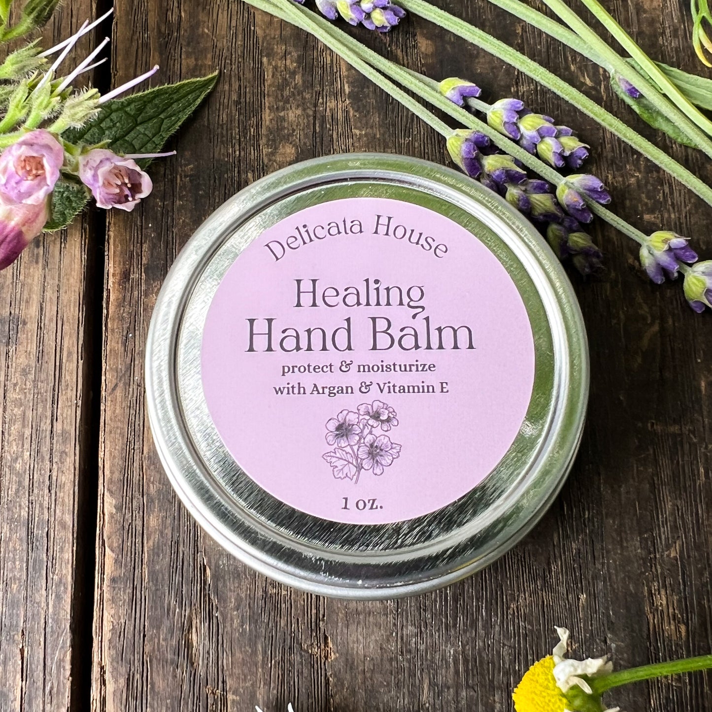 Healing Hand Balm - 1 oz. - Balm for Dry, Chapped Skin - Moisturizing Hand Balm - with Argan Oil + Vitamin E, Carrot Seed, Frankincense, and Rose Geranium Essential Oils