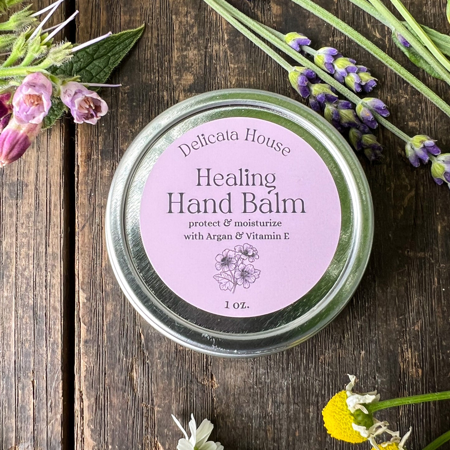 Healing Hand Balm - 1 oz. - Balm for Dry, Chapped Skin - Moisturizing Hand Balm - with Argan Oil + Vitamin E, Carrot Seed, Frankincense, and Rose Geranium Essential Oils