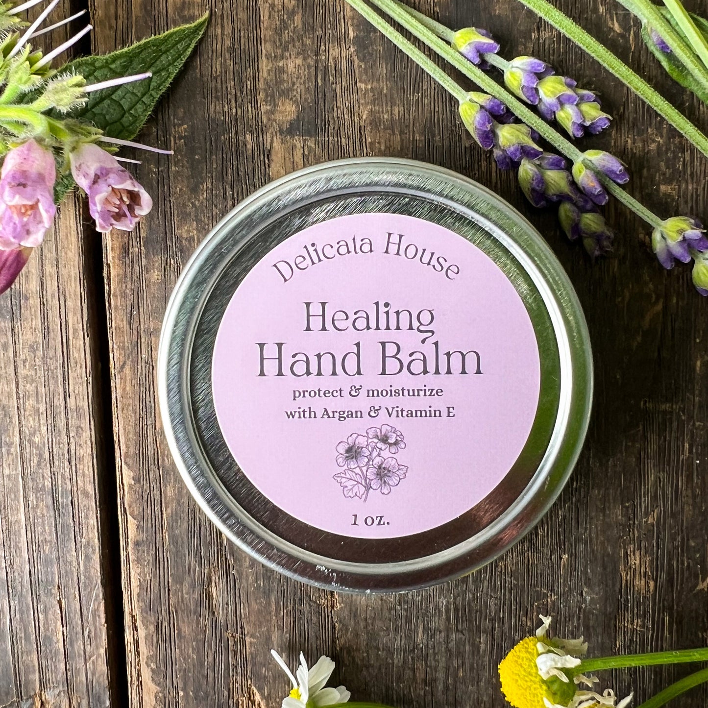 Healing Hand Balm - 1 oz. - Balm for Dry, Chapped Skin - Moisturizing Hand Balm - with Argan Oil + Vitamin E, Carrot Seed, Frankincense, and Rose Geranium Essential Oils