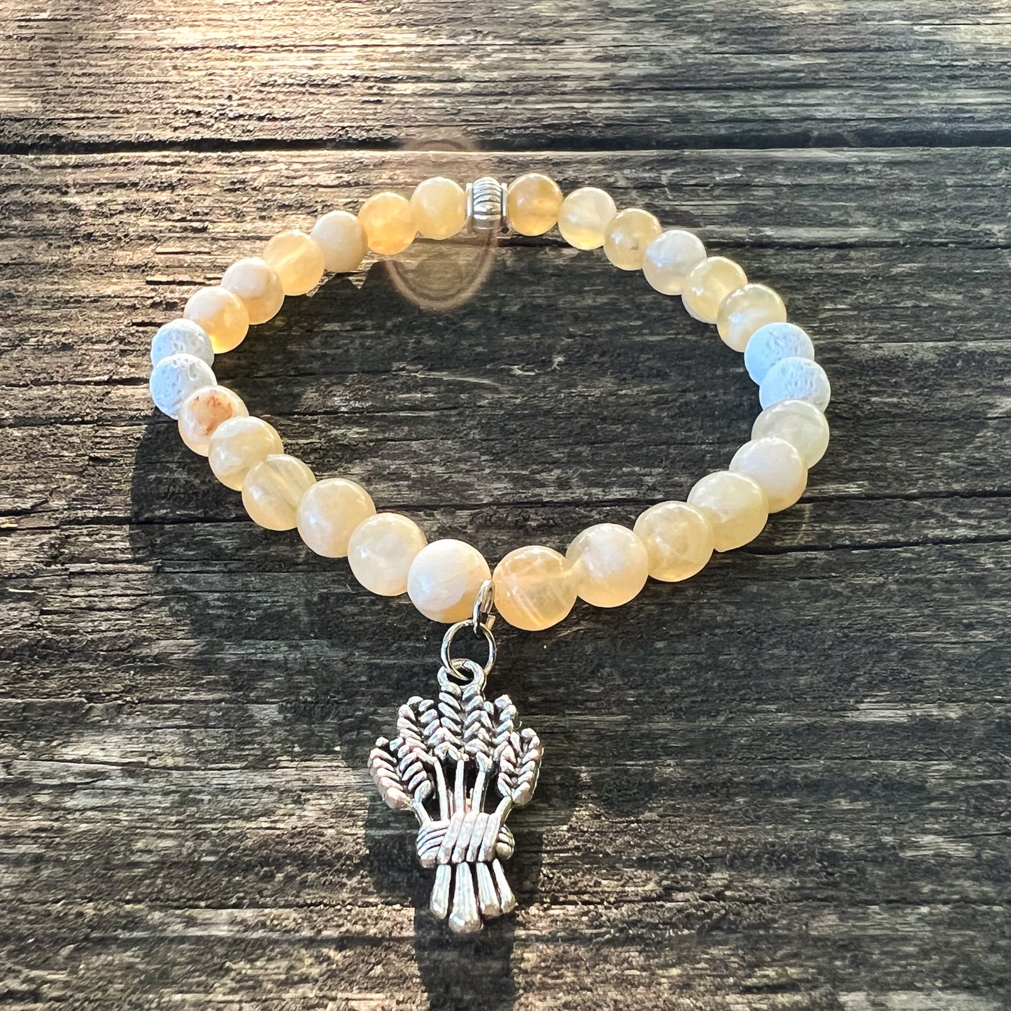 Demeter Bracelet - Aromatherapy Diffuser Charm Bracelet - Harvest Goddess Calcite Bracelet - Abundance and Manifestation Crystal Bracelet