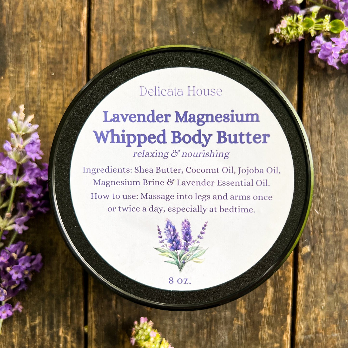 Lavender Magnesium Body Butter - 8 oz. - Magnesium Cream - Calming Body Butter - For Restless Legs