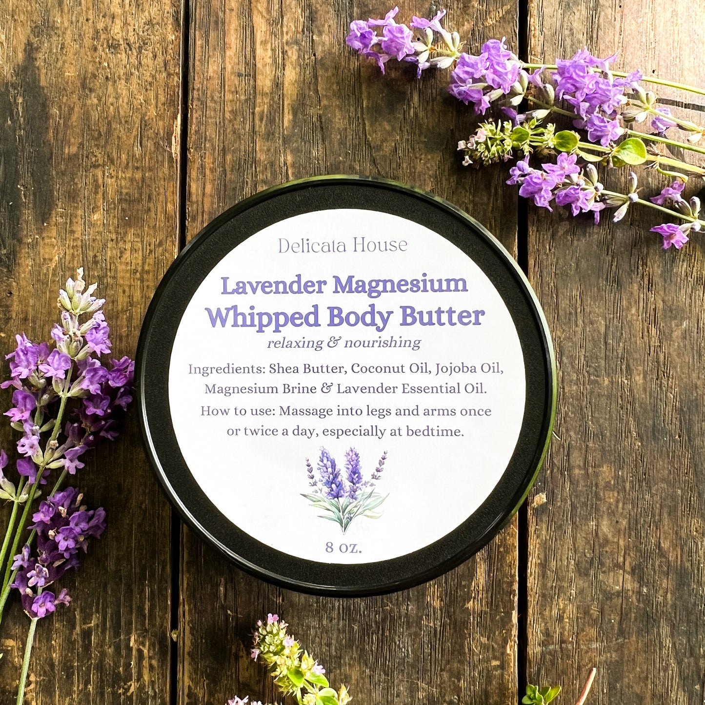 Lavender Magnesium Body Butter - 8 oz. - Magnesium Cream - Calming Body Butter - For Restless Legs