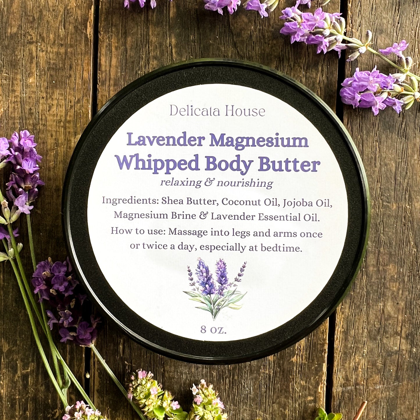 Lavender Magnesium Body Butter - 8 oz. - Magnesium Cream - Calming Body Butter - For Restless Legs