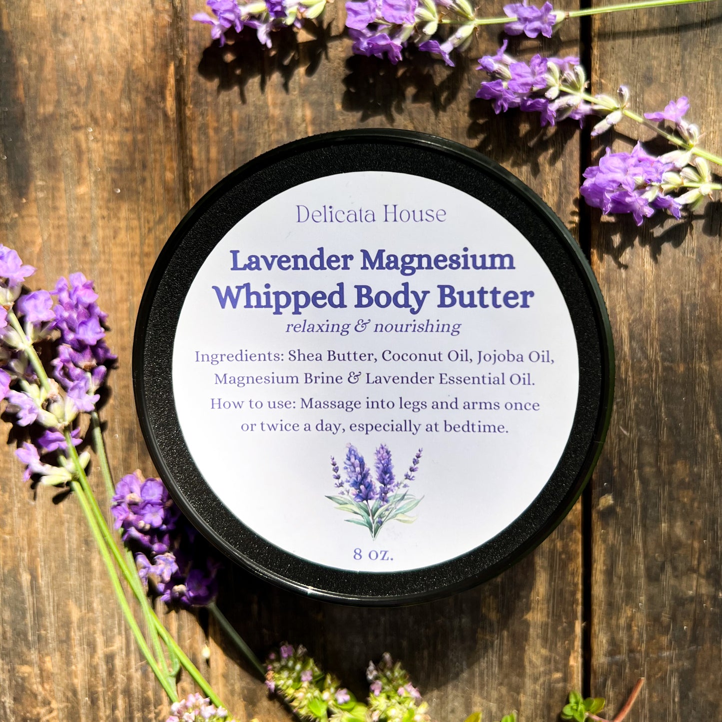 Lavender Magnesium Body Butter - 8 oz. - Magnesium Cream - Calming Body Butter - For Restless Legs