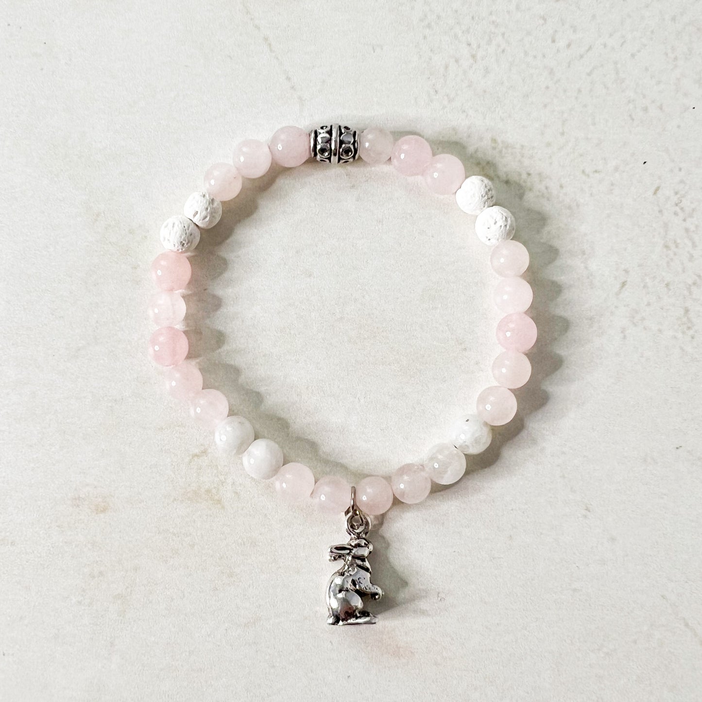 Rabbit Diffuser Bracelet - Rabbit Charm Bracelet - Bunny Charm Diffuser Bracelet - Rose Quartz Bead Bracelet
