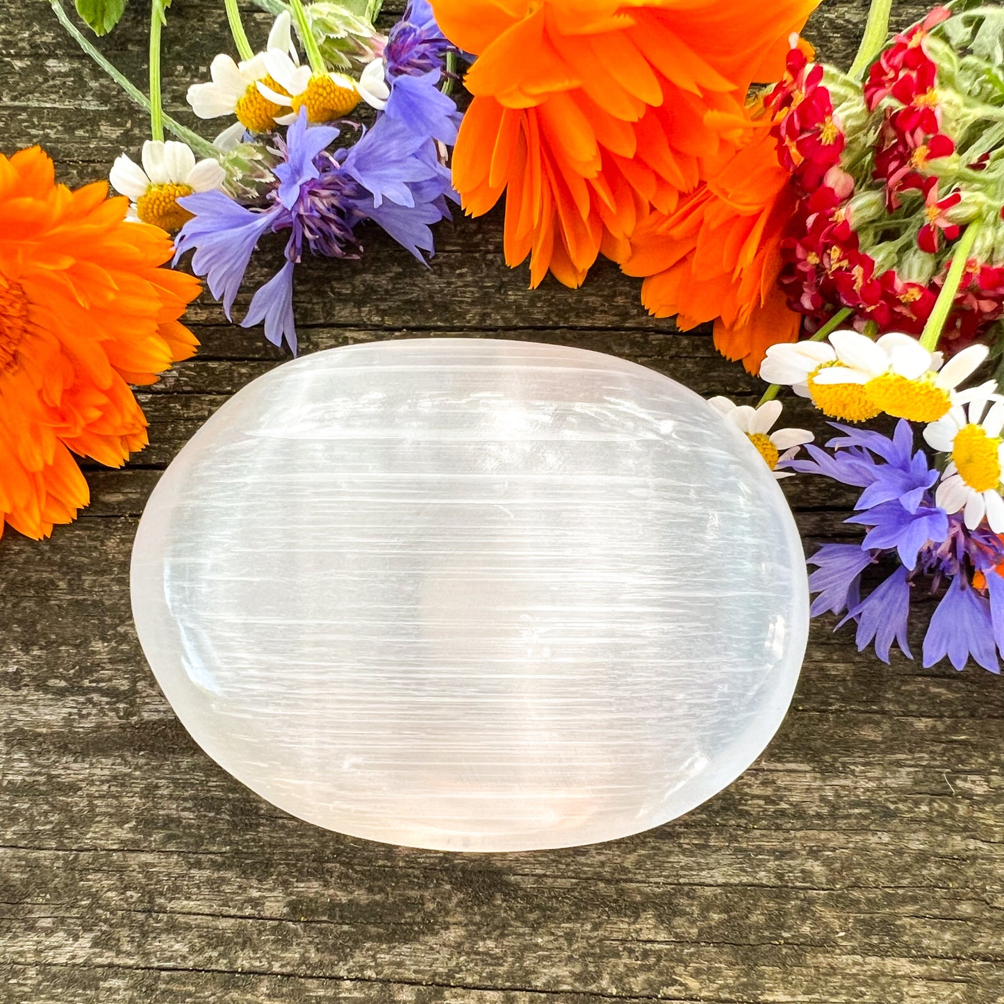Selenite Palm Stone - Calming and Rejuvenating Crystal - Sleep Enhancing Stone - Crystal for Empaths