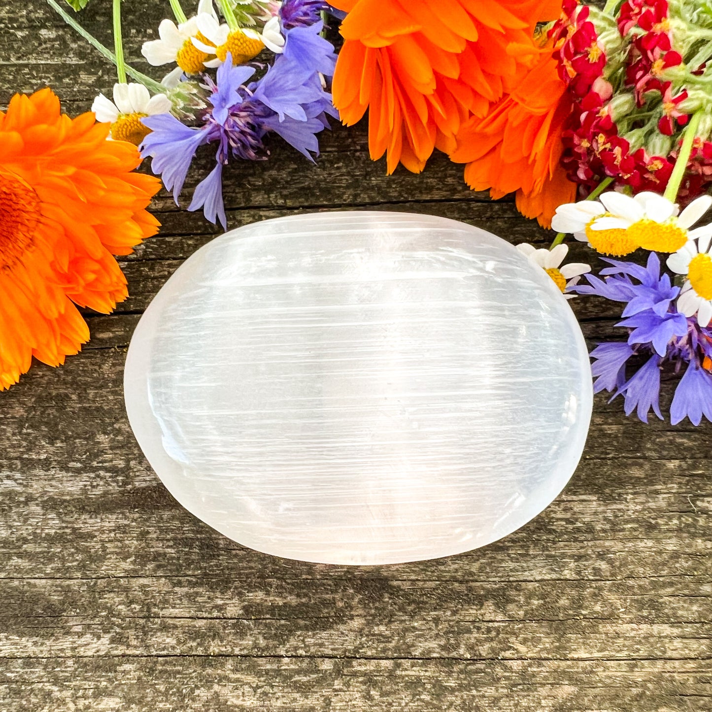 Selenite Palm Stone - Calming and Rejuvenating Crystal - Sleep Enhancing Stone - Crystal for Empaths