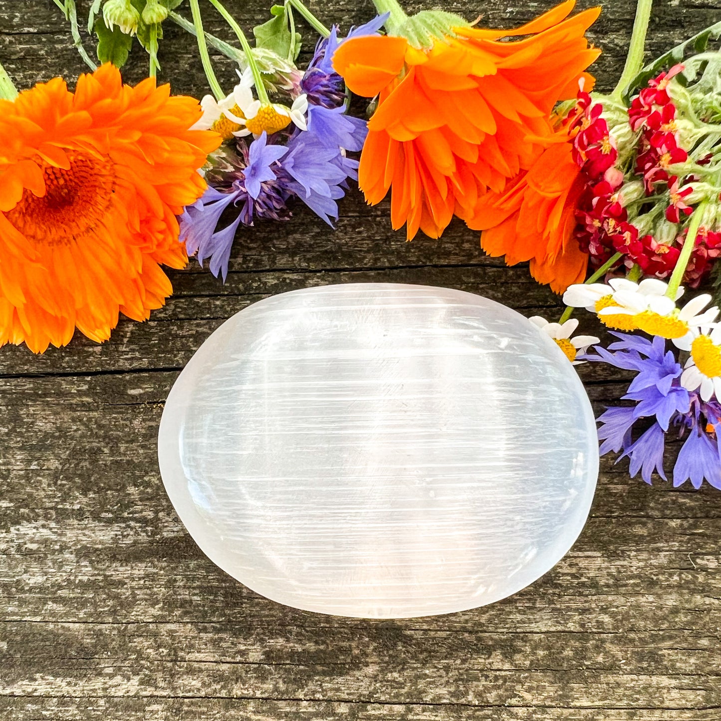 Selenite Palm Stone - Calming and Rejuvenating Crystal - Sleep Enhancing Stone - Crystal for Empaths