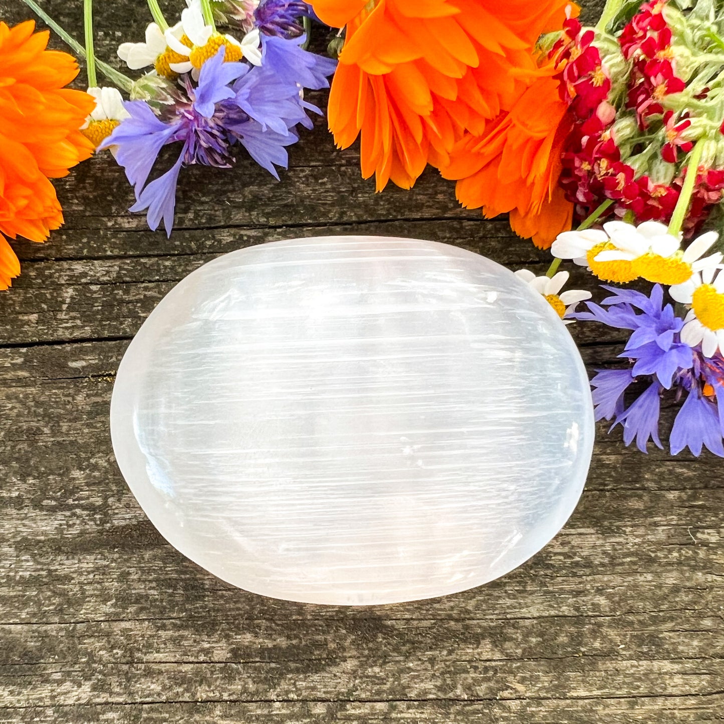 Selenite Palm Stone - Calming and Rejuvenating Crystal - Sleep Enhancing Stone - Crystal for Empaths