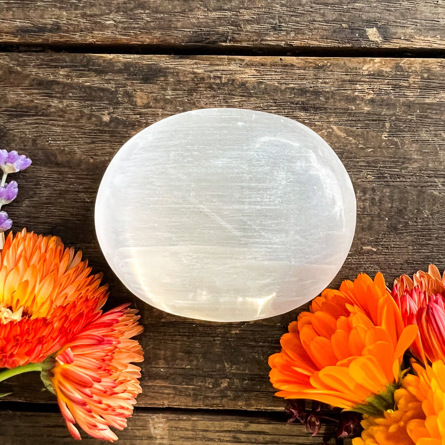 Selenite Palm Stone - Calming and Rejuvenating Crystal - Sleep Enhancing Stone - Crystal for Empaths