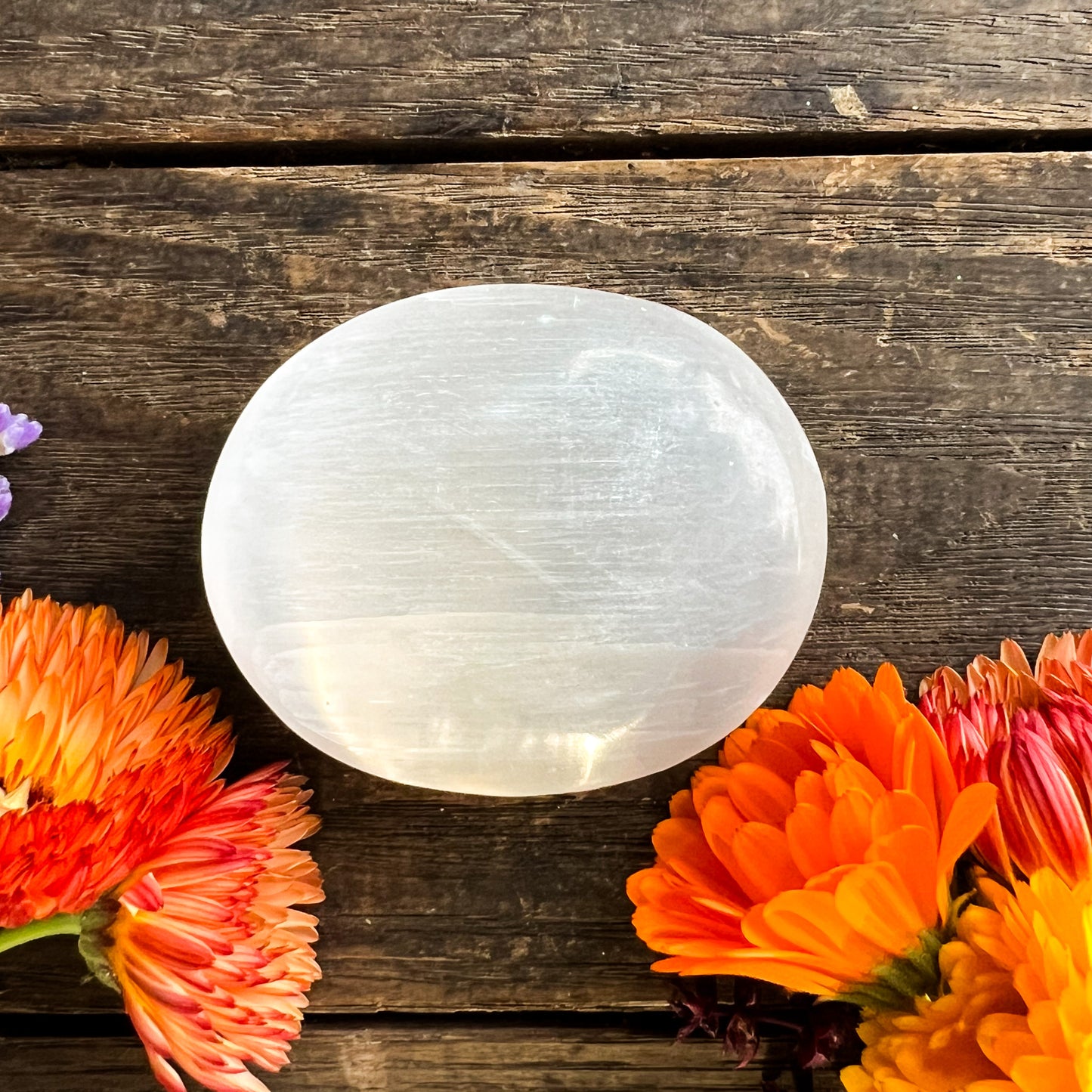 Selenite Palm Stone - Calming and Rejuvenating Crystal - Sleep Enhancing Stone - Crystal for Empaths