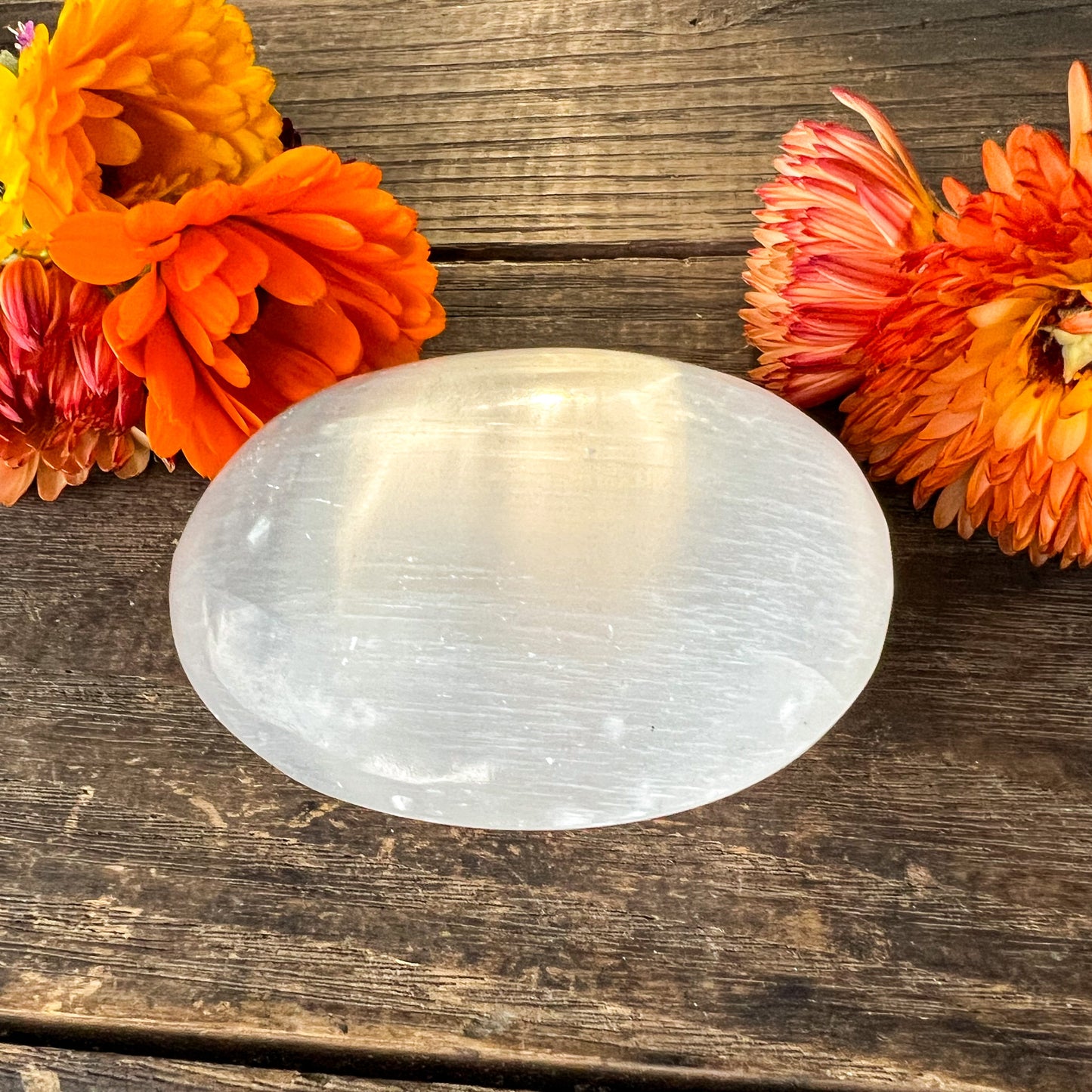 Selenite Palm Stone - Calming and Rejuvenating Crystal - Sleep Enhancing Stone - Crystal for Empaths