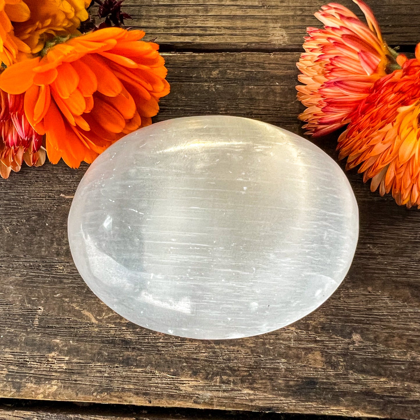 Selenite Palm Stone - Calming and Rejuvenating Crystal - Sleep Enhancing Stone - Crystal for Empaths