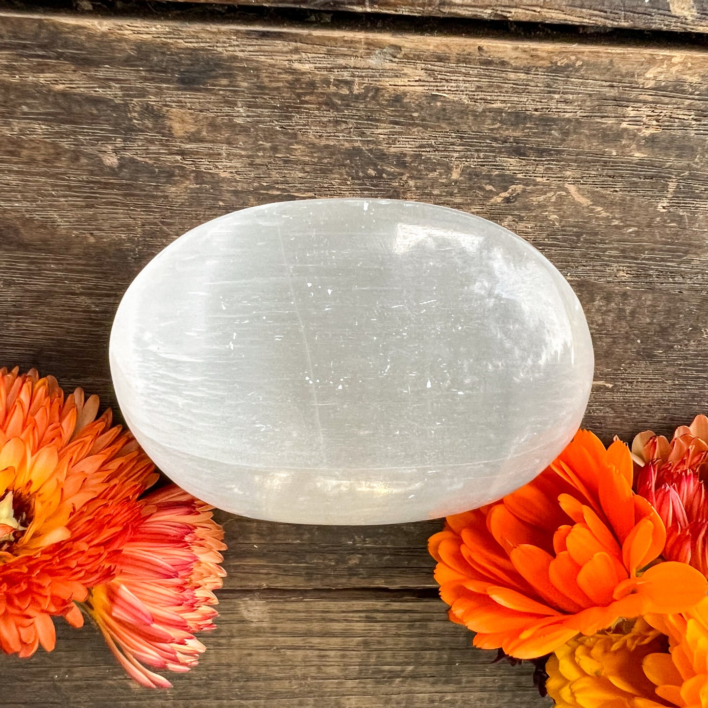 Selenite Palm Stone - Calming and Rejuvenating Crystal - Sleep Enhancing Stone - Crystal for Empaths