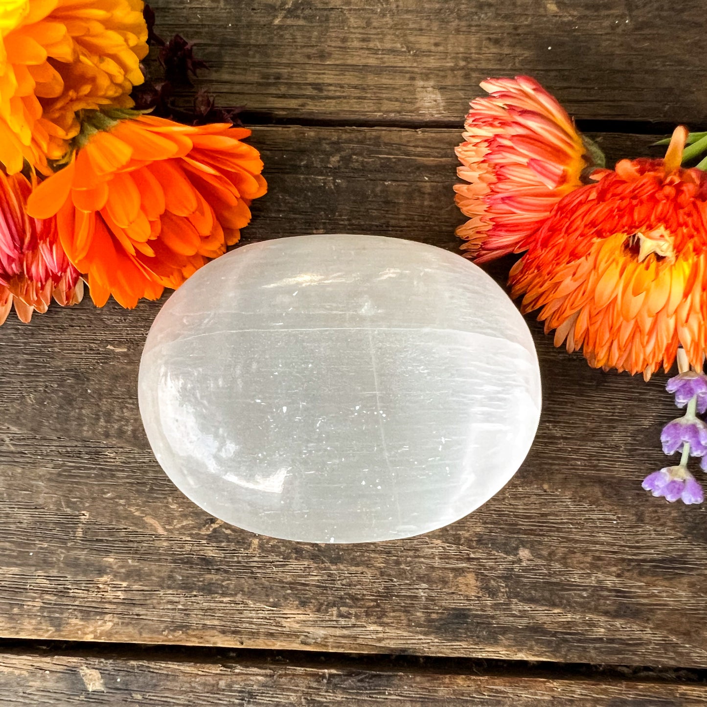 Selenite Palm Stone - Calming and Rejuvenating Crystal - Sleep Enhancing Stone - Crystal for Empaths